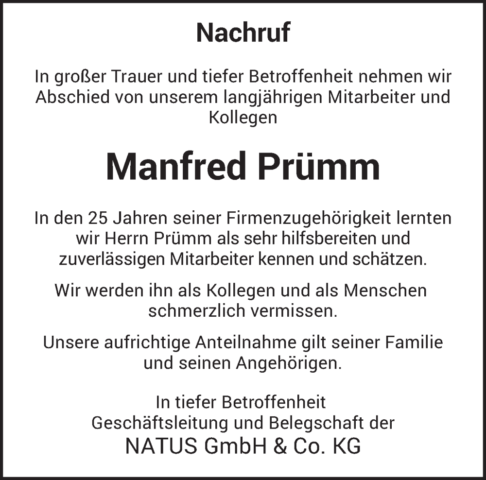  Traueranzeige für Manfred Prümm vom 23.09.2023 aus trierischer_volksfreund