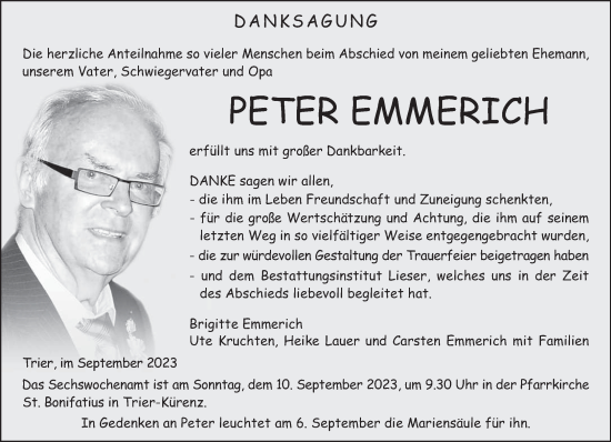 Traueranzeige von Peter Emmerich von trierischer_volksfreund