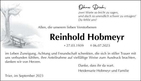 Traueranzeige von Reinhold Hobmeyr von trierischer_volksfreund