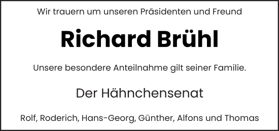Traueranzeige von Richard Brühl von trierischer_volksfreund