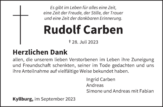 Traueranzeige von Rudolf Carben von trierischer_volksfreund