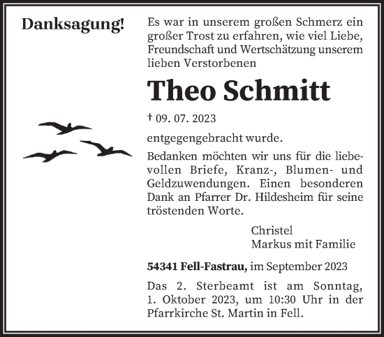 Traueranzeige von Theo Schmitt von trierischer_volksfreund