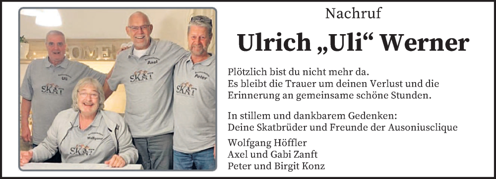  Traueranzeige für Ulrich Werner vom 27.09.2023 aus trierischer_volksfreund