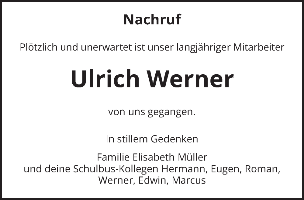  Traueranzeige für Ulrich Werner vom 29.09.2023 aus trierischer_volksfreund