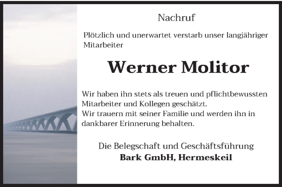 Traueranzeige von Werner Molitor von trierischer_volksfreund