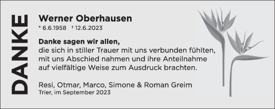 Traueranzeige von Werner Oberhausen von trierischer_volksfreund