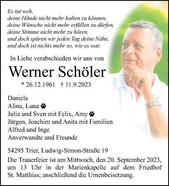 Traueranzeige von Werner Schöler von trierischer_volksfreund