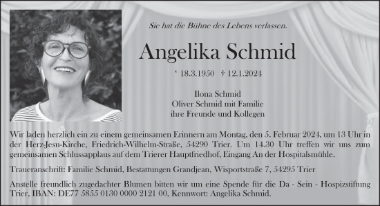 Traueranzeige von Angelika Schmid von trierischer_volksfreund