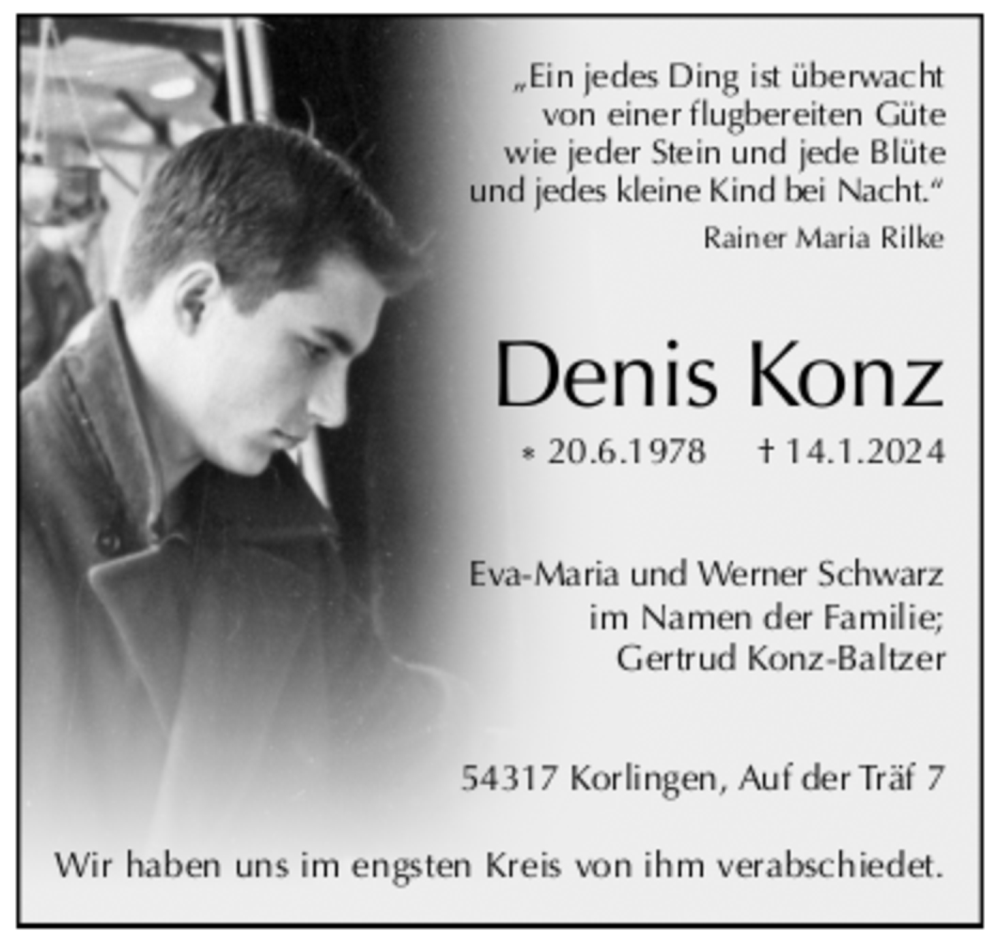  Traueranzeige für Denis Konz vom 24.01.2024 aus trierischer_volksfreund