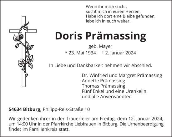 Traueranzeige von Doris Prämassing von trierischer_volksfreund
