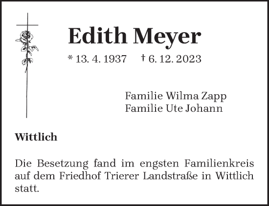 Traueranzeige von Edith Meyer von trierischer_volksfreund