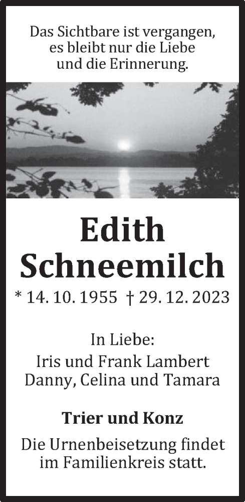 Traueranzeige von Edith Schneemilch von trierischer_volksfreund