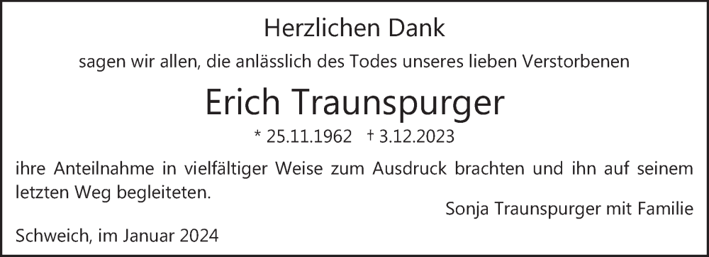 Traueranzeige für Erich Traunspurger vom 27.01.2024 aus trierischer_volksfreund