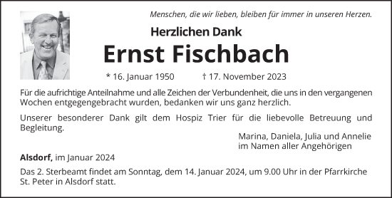 Traueranzeige von Ernst Fischbach von trierischer_volksfreund