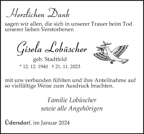 Traueranzeige von Gisela Lobüscher von trierischer_volksfreund