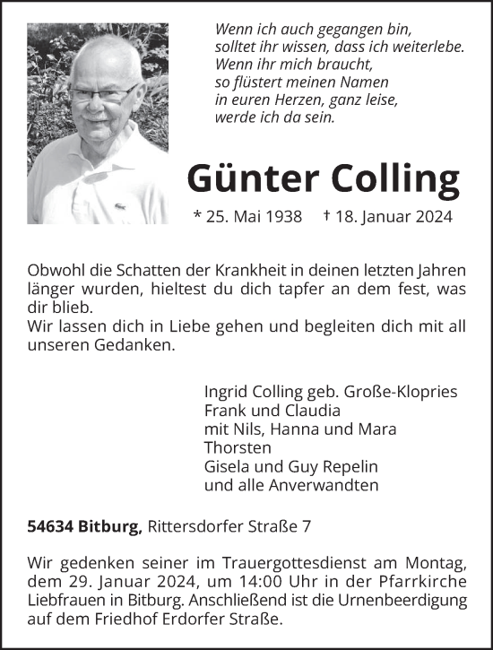 Traueranzeige von Günter Colling von trierischer_volksfreund