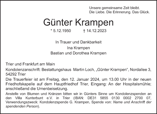 Traueranzeige von Günter Krampen von trierischer_volksfreund