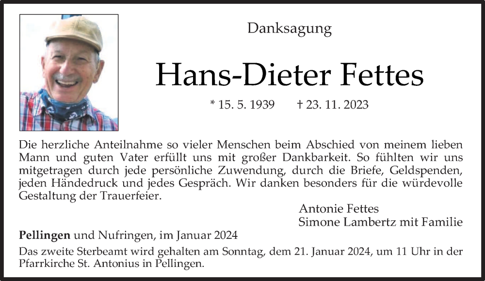  Traueranzeige für Hans-Dieter Fettes vom 06.01.2024 aus trierischer_volksfreund