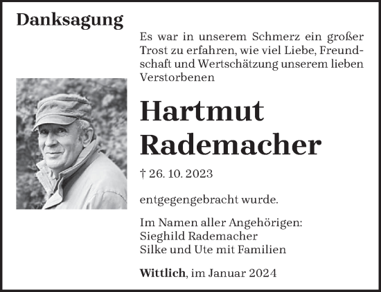 Traueranzeige von Hartmut Rademacher von trierischer_volksfreund