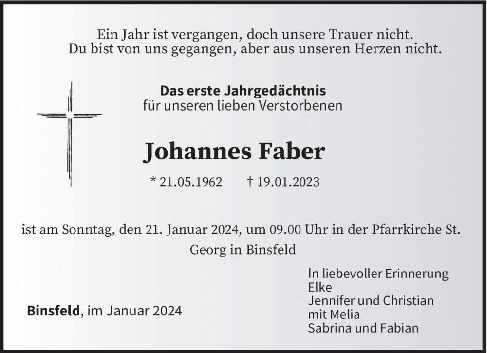  Traueranzeige für Johannes Faber vom 19.01.2024 aus trierischer_volksfreund
