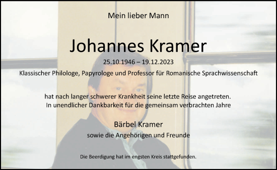 Traueranzeige von Johannes Kramer von trierischer_volksfreund