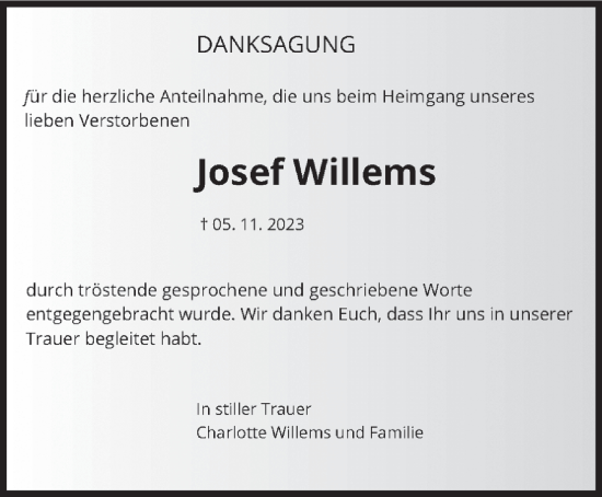 Traueranzeige von Josef Willems von trierischer_volksfreund