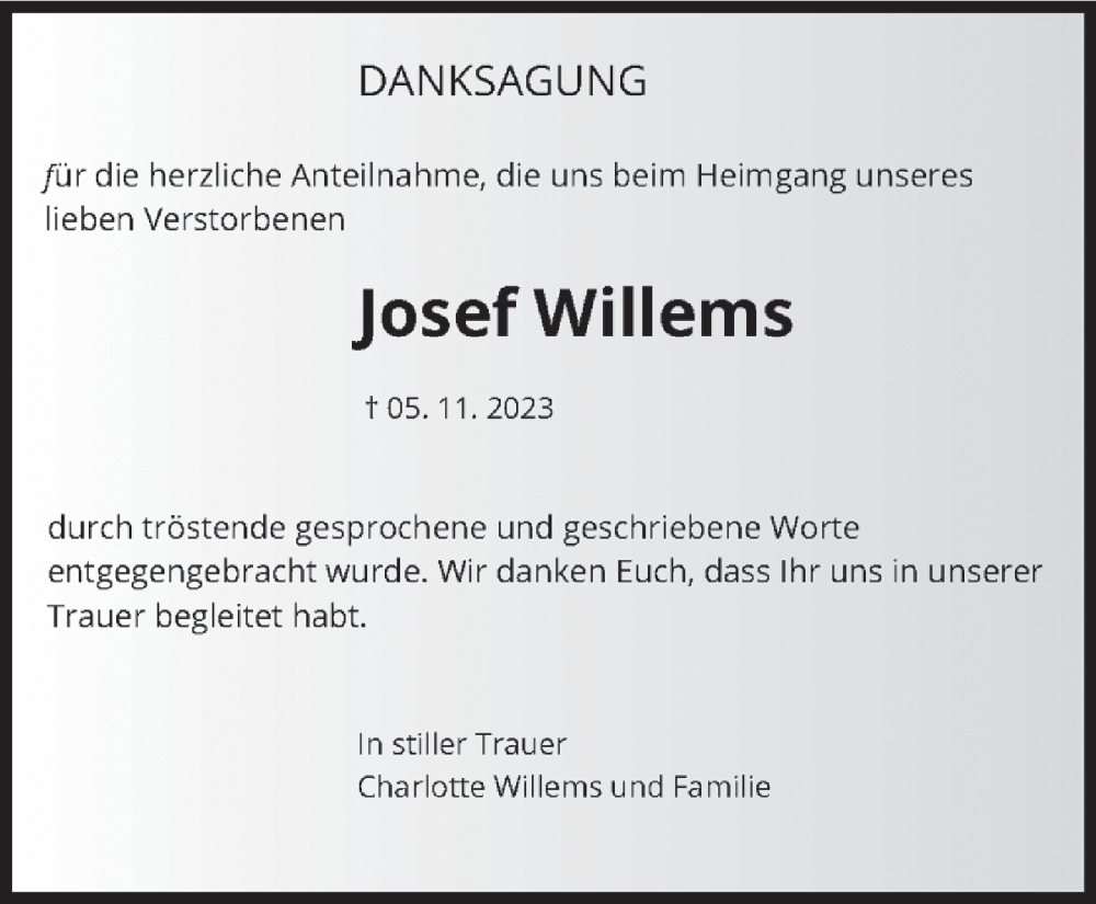  Traueranzeige für Josef Willems vom 06.01.2024 aus trierischer_volksfreund