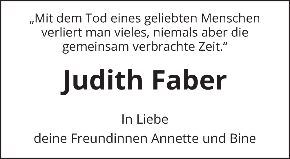  Traueranzeige für Judith Faber vom 10.01.2024 aus trierischer_volksfreund