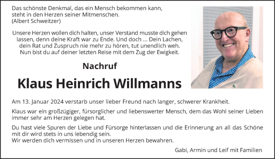 Traueranzeige von Klaus Heinrich Willmanns von trierischer_volksfreund