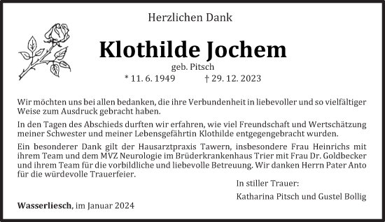 Traueranzeige von Klothilde Jochem von trierischer_volksfreund