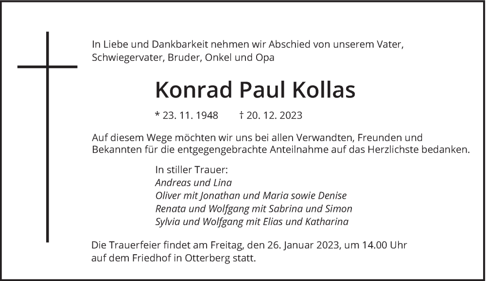  Traueranzeige für Konrad Paul Kollas vom 20.01.2024 aus trierischer_volksfreund