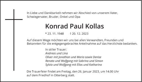 Traueranzeige von Konrad Paul Kollas von trierischer_volksfreund
