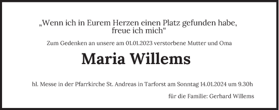 Traueranzeige von Maria Willems von trierischer_volksfreund