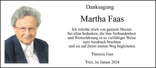Traueranzeige von Martha Faas von trierischer_volksfreund
