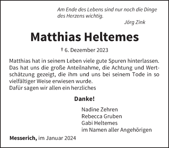 Traueranzeige von Matthias Heltemes von trierischer_volksfreund