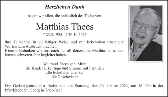 Traueranzeige von Matthias Thees von trierischer_volksfreund