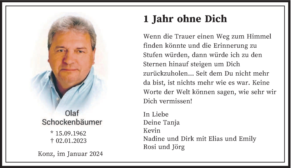  Traueranzeige für Olaf Schockenbäumer vom 06.01.2024 aus trierischer_volksfreund