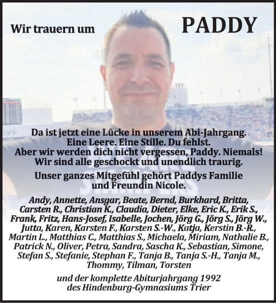 Traueranzeige von Paddy  von trierischer_volksfreund