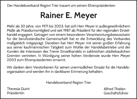 Traueranzeige von Rainer E. Meyer von trierischer_volksfreund