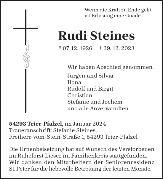 Traueranzeige von Rudi Steines von trierischer_volksfreund