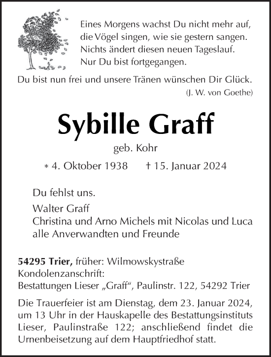 Traueranzeige von Sybille Graff von trierischer_volksfreund
