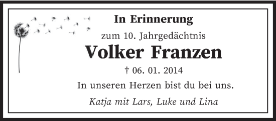 Traueranzeige von Volker Franzen von trierischer_volksfreund