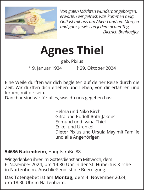 Traueranzeige von Agnes Thiel von trierischer_volksfreund