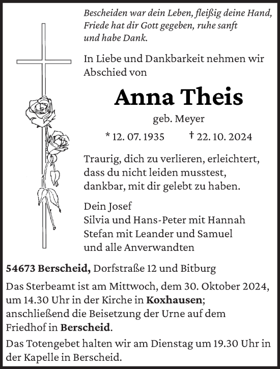 Traueranzeige von Anna Theis von trierischer_volksfreund