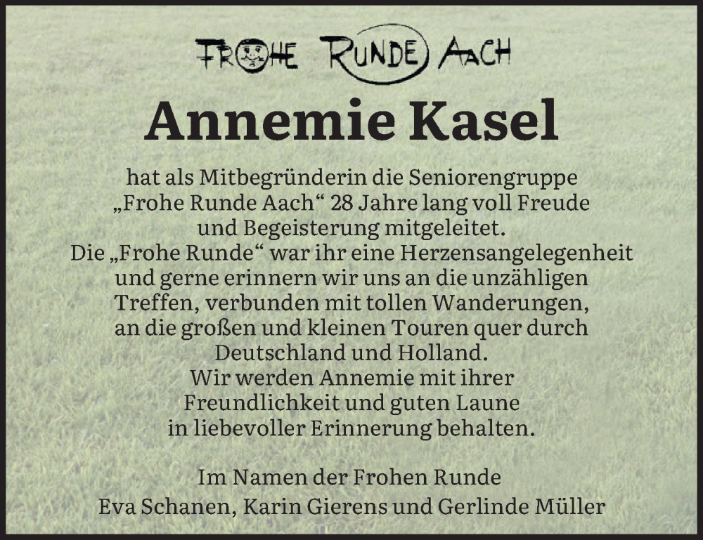  Traueranzeige für Annemie Kasel vom 12.10.2024 aus trierischer_volksfreund