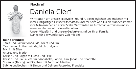 Traueranzeige von Daniela Clerf von trierischer_volksfreund