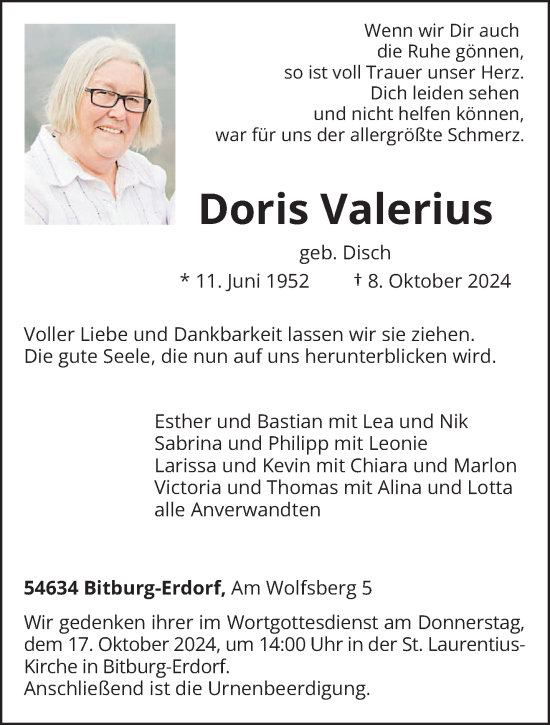 Traueranzeige von Doris Valerius von trierischer_volksfreund