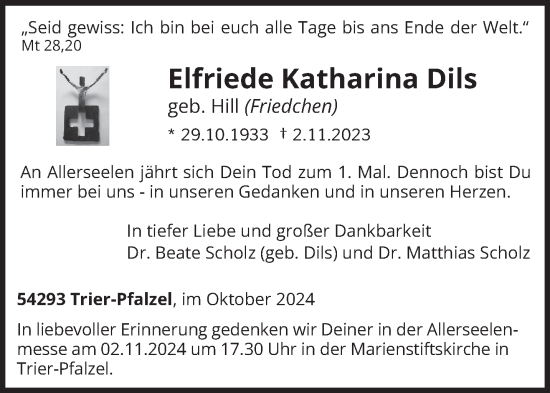 Traueranzeige von Elfriede Katharina Dils von trierischer_volksfreund