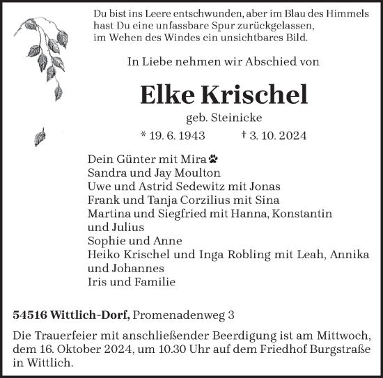 Traueranzeige von Elke Krischel von trierischer_volksfreund