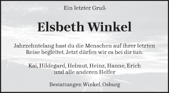 Traueranzeige von Elsbeth Winkel von trierischer_volksfreund